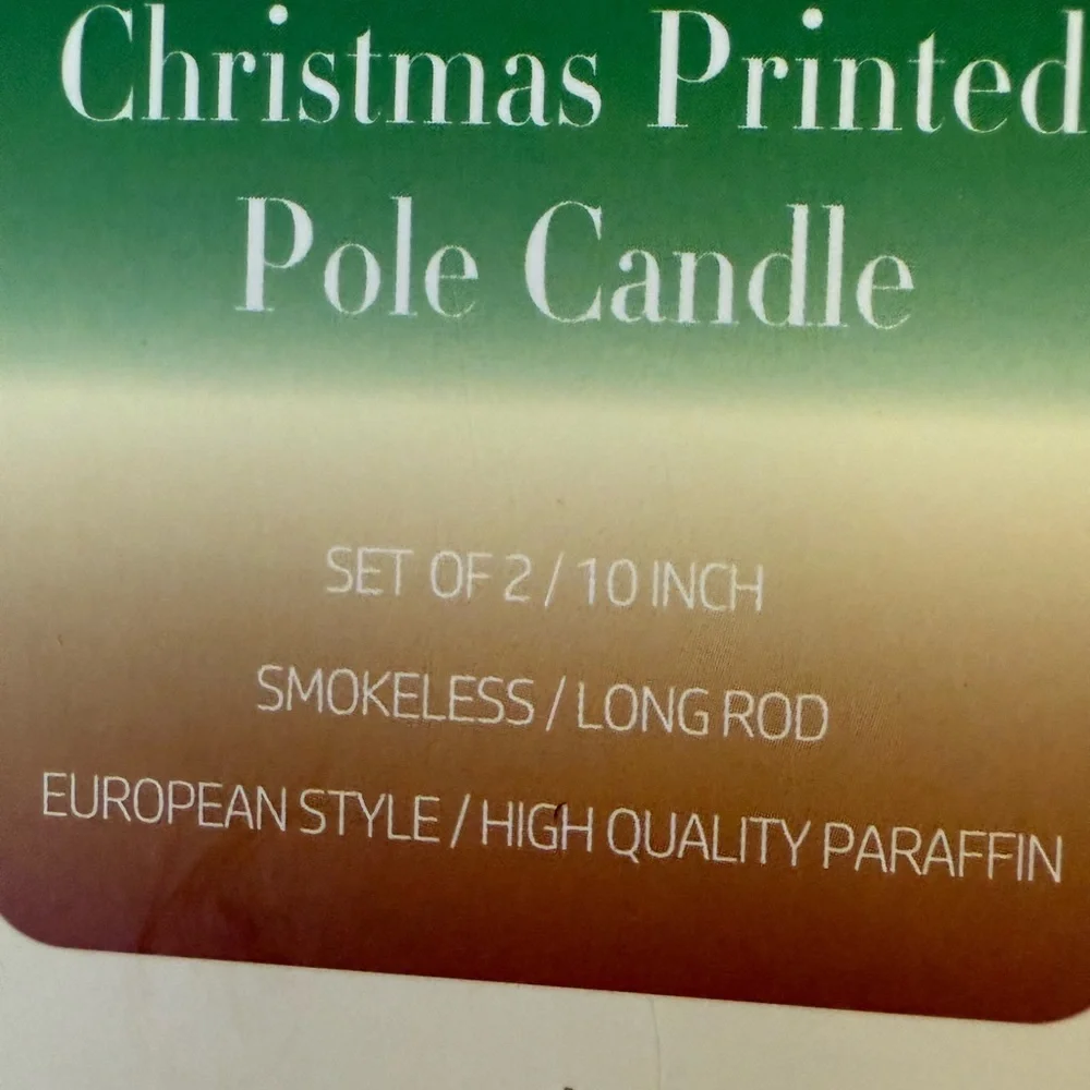 Christmas taper candles with a festive pattern, green 10”